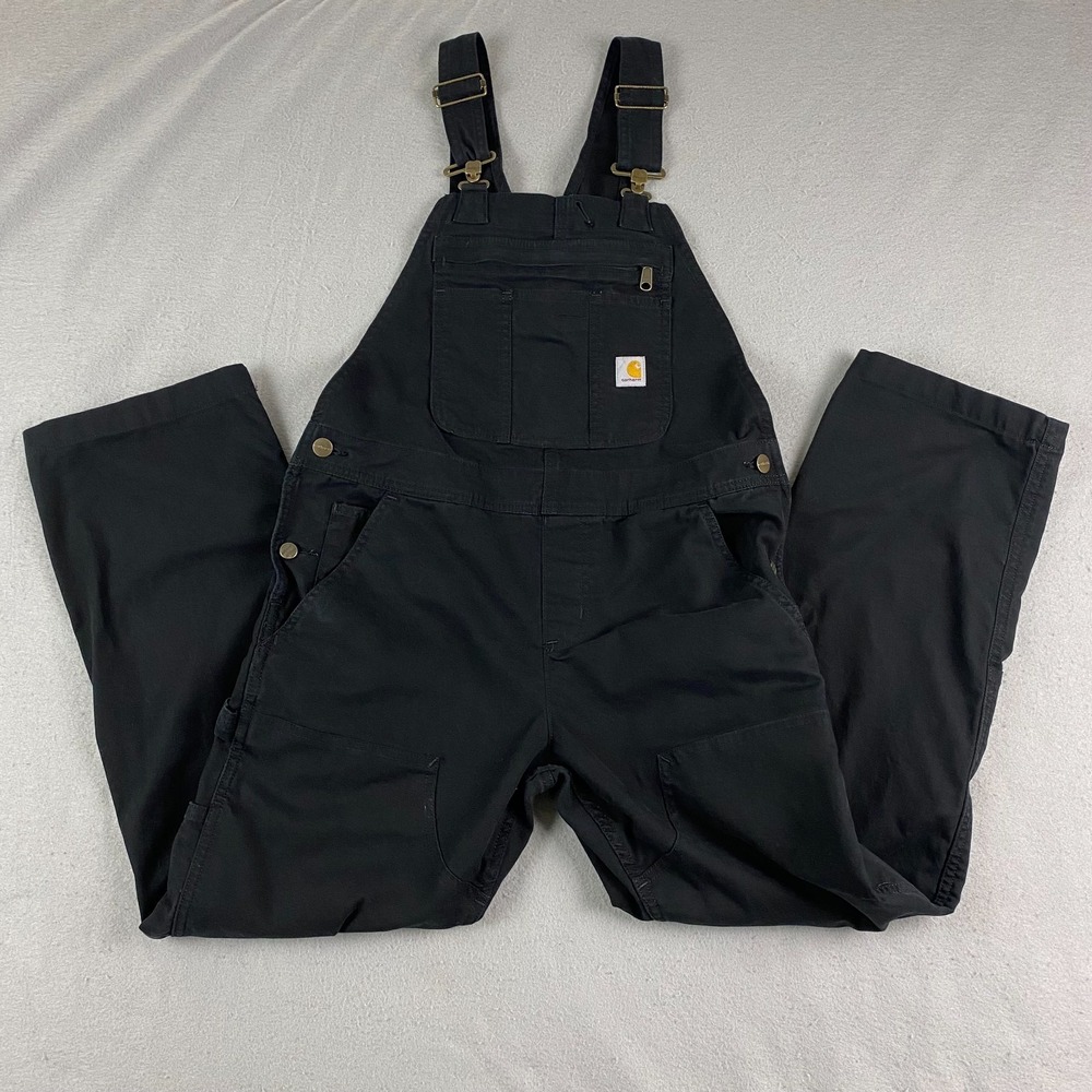 Carhartt Bib Overalls Womens XS Short Black Canvas Loose Fit Workwear OR2438-W